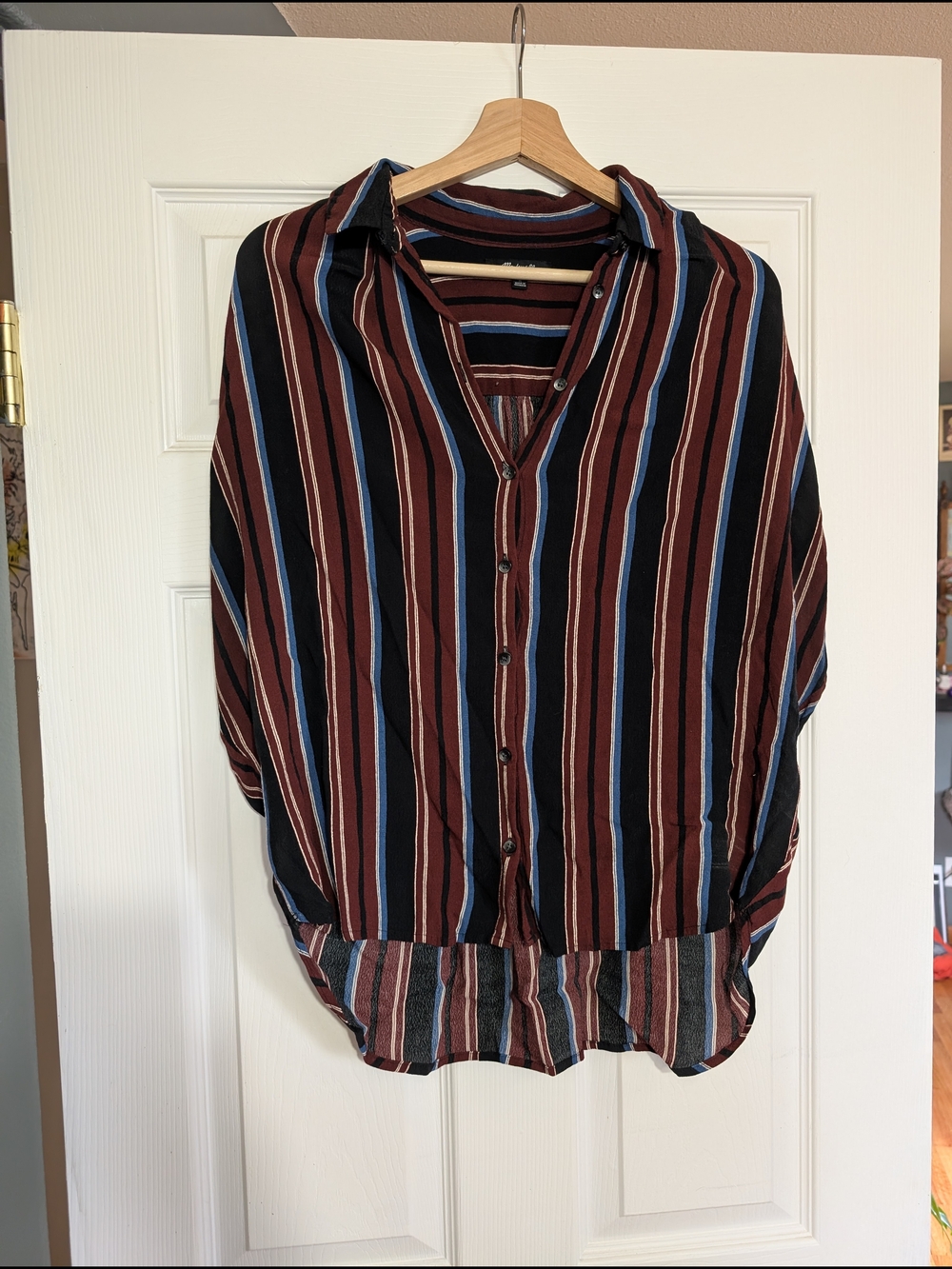 Madewell Striped Maroon, Black & Blue Top